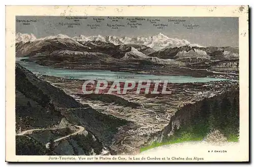 Cartes postales Jura Touriste vue sur la Plaine de Cex le Lac de Geneve et la Chaine des Alpes
