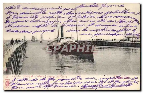 Cartes postales Les deux Jetees et le bateau a vapeur du Havre