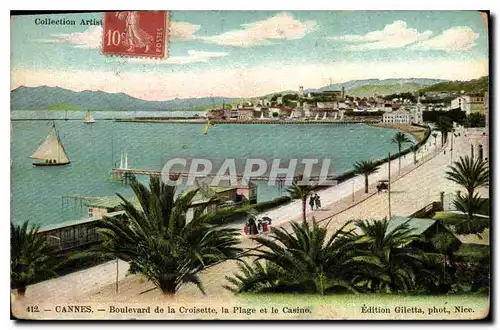 Cartes postales Cannes Boulevard de la Croisette la plage et le Casino