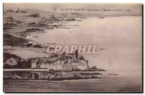 Cartes postales La Cote d'Azur a vol d'oiseau d'Antibes en Italie