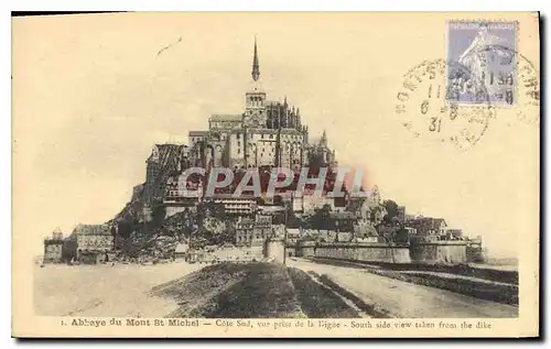 Cartes postales Abbaye du Mont St Michel Cote Sud vue prise de la Digue