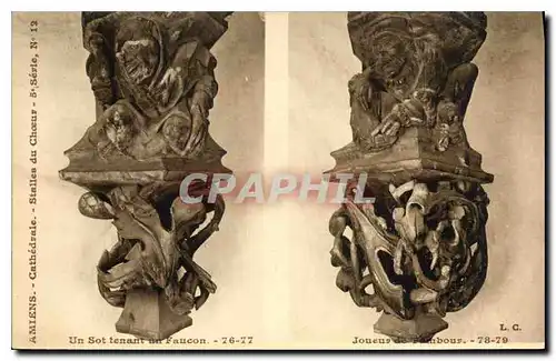 Cartes postales Amiens Cathedrale Stalles du Choeur Un Sot tenant au Faucon