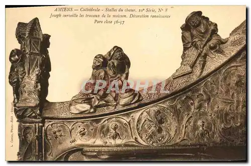 Cartes postales Amiens Cathedrale Stalles du Choeur Joseph surveille les travaux de la maisson Decoration renais