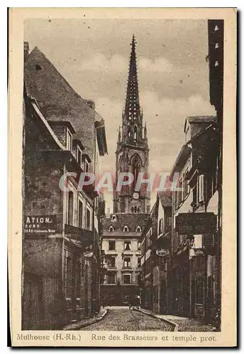 Ansichtskarte AK Mulhouse H Rh Rue des Brasseurs et temple prot