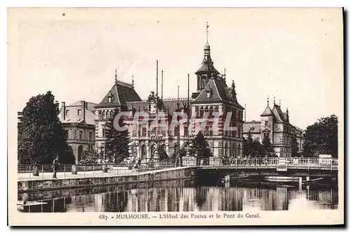 Cartes postales Mulhouse L'Hotel des Postes et le Pont du Canal