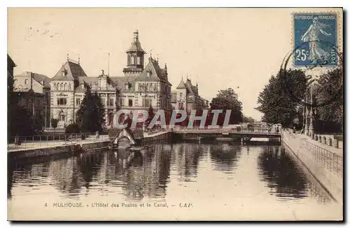 Cartes postales Mulhouse L'Hotel des Postes et le Canal