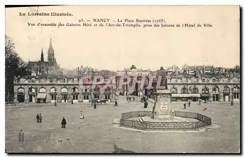 Cartes postales Nancy La Place Stanislas 1755 Vue d'ensemble des Galeries Here et de l'Arc de Triomphe prise des