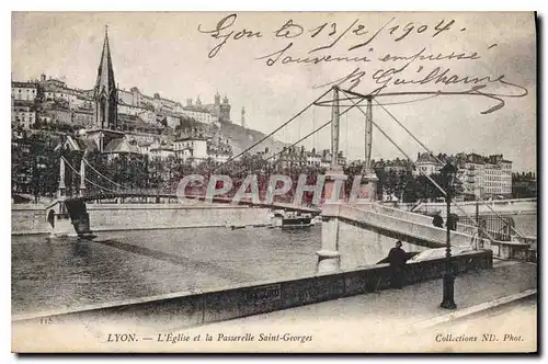 Cartes postales Lyon L'Eglise et la Passerelle Saint Gorges