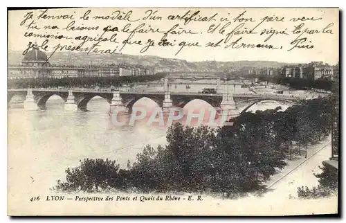 Cartes postales Lyon Perspective des Ponts et Quais du Rhone