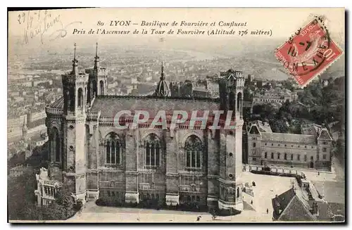 Cartes postales Lyon Basilique de Fourviere et Confluent Pris de l'Ascenseur de la Tour de Fourviere (Altitude 3