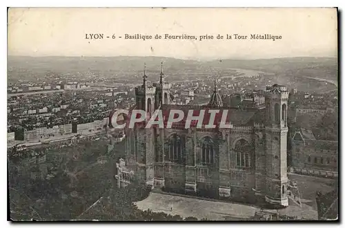 Cartes postales Lyon Basiliqaue de Fourvieres prise de la Tour Metallique