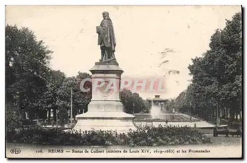 Ansichtskarte AK Reims Statue de Colbert (ministre de Louis XIV1619 1680) et les Promenades