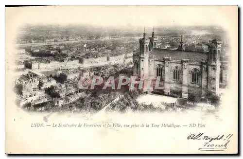 Ansichtskarte AK Lyon Le Sanctuaire de Fourvieres et le Ville vue prise de le Tour Metallique