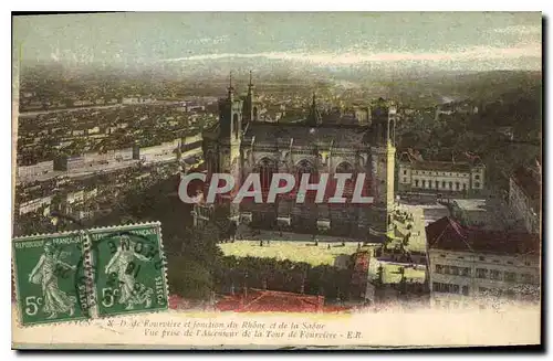 Cartes postales Lyon N D fourviere et Fonction du Rhone et de la Saone Vue prise de l'Ascenseur de la Tour de Fo