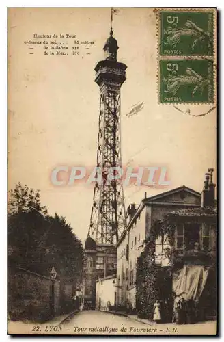 Cartes postales Lyon Tour Metallique de Fourviere Hauteur de la Tour Au dessus du Sol 85 metre de la Saone 212 m