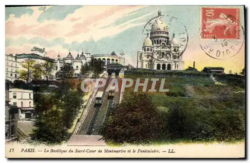 Cartes postales Paris la Basilique du Sacre Coeur de Montmartre et Le Funiculaire