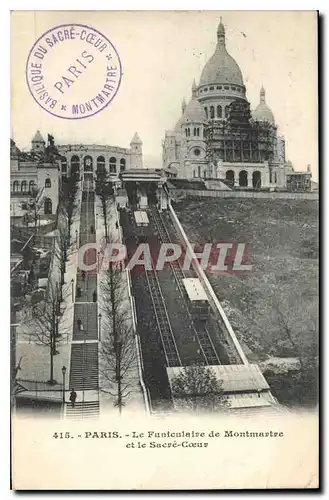 Cartes postales Paris Funiculaire de Montmartre et le Sacre Coeur