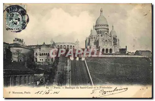 Cartes postales Paris Basilique du Sacre Coeur et le Funiculaire