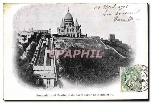 Cartes postales Paris Le Funiculaire et basilique du Sacre Coeur de Montmartre