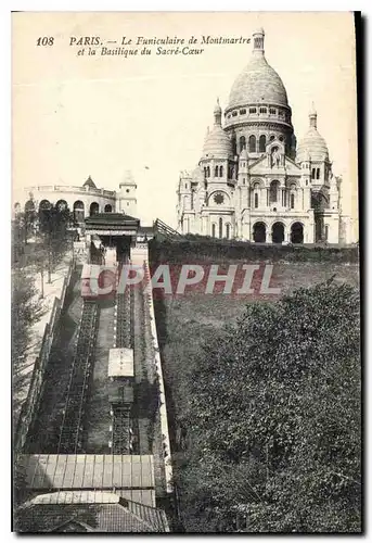 Cartes postales Paris Funiculaire de Montmartre et la Basilique du Sacre Coeur