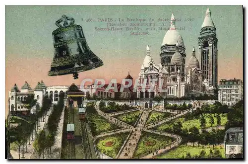 Cartes postales Paris la Basilique du Sacre Coeur avec L'Escalier Monumental Cloche