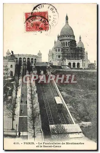 Cartes postales Paris Le Funiculaire de Montmartre et le Sacre Coeur