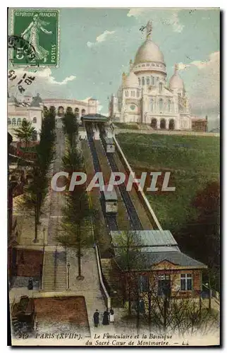 Cartes postales Paris Le Funiculaire et la Basilique du Sacre Coeur de Montmartre