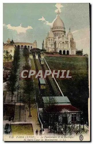 Cartes postales Paris Le Funiculaire et la Basilique du Sacre Coeur de Montmartre