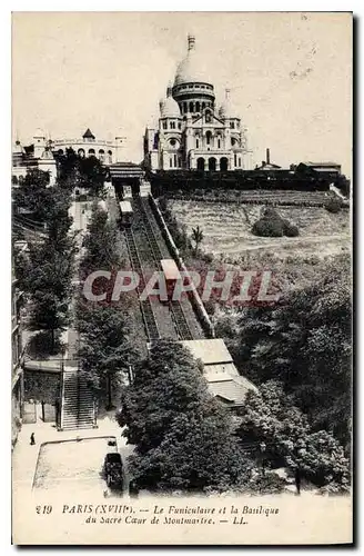 Cartes postales Paris Le Funiculaire et la Basilique du Sacre Coeur de Montmartre