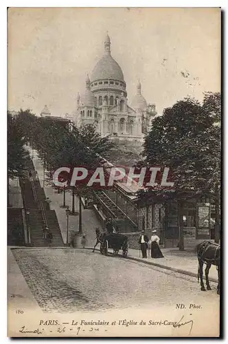 Cartes postales Paris Le Funiculaire et l'Eglise du Sacre Coeur