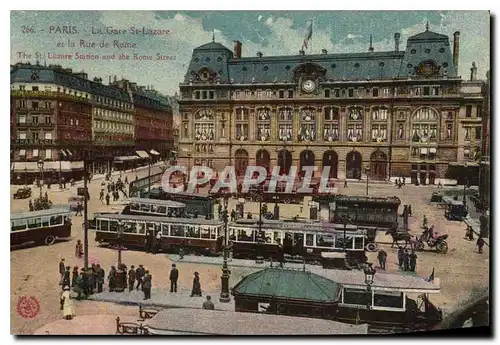 Cartes postales Paris la Gare St Lazare et la rue de Rome Tramways