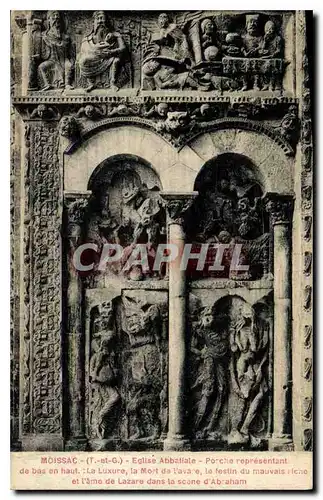 Cartes postales Moissac T et G eglise Abbatiale porche representant de bas en haut la Luxure la Mort de Pavare l