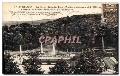 Cartes postales St Cloud la Parc Grandes Eaux Ancien emplacement du Chateau Le Bassin du Fer a Cheval et le Bass