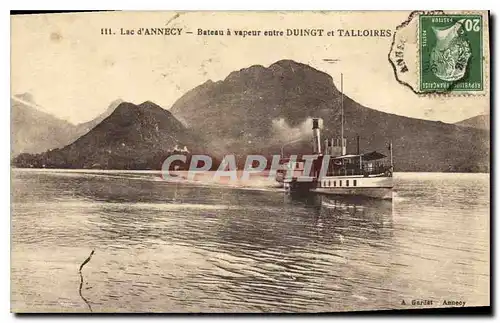 Cartes postales Lac d'Annecy Bateau a vapeur entre Duingt et Talloires Bateau