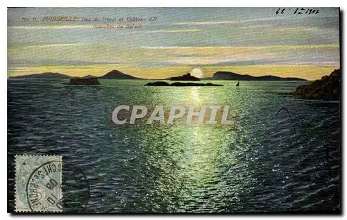 Cartes postales Marseille Iles du Frioul et chateau d'Il coucher de Soleil