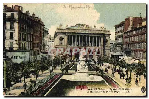 Ansichtskarte AK Marseille Square de la Bourse et monument de Pierre Puget