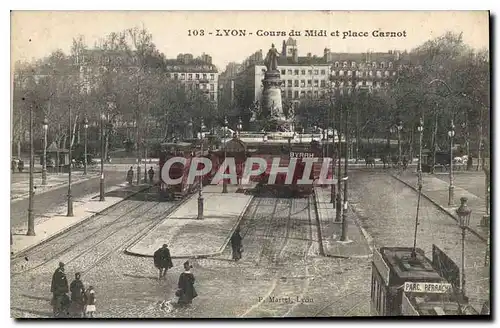 Cartes postales Lyon Cours du Midi et place Carnot Tramways