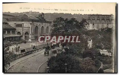 Cartes postales Lyon La Gare Perrache et Hotel Terminaus Curs du Midi