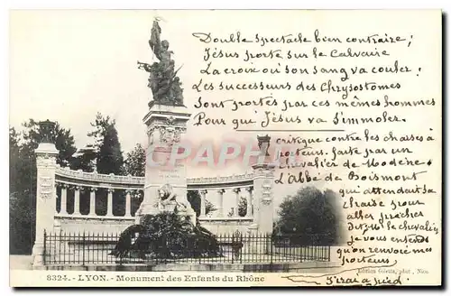 Cartes postales Lyon Monuments des Enfants du Rhone