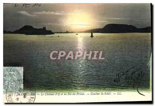 Cartes postales Marseille Le Chateau d'lf et les Iles du Frioul Coucher de Soleil