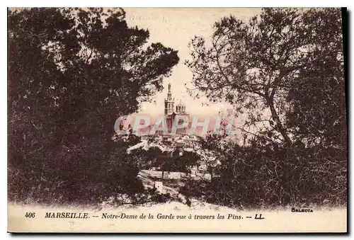 Cartes postales Marseille Notre Dame de la Garde vue a travers les Pins