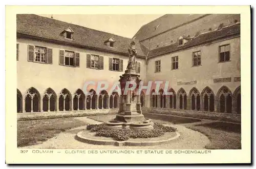 Cartes postales Colmar Cloitre des Unterlinden et Statue de Schoengauer