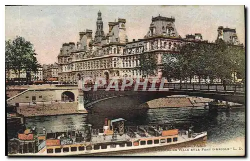 Cartes postales Paris l'Hotel de Ville et la Pont d'Arcole