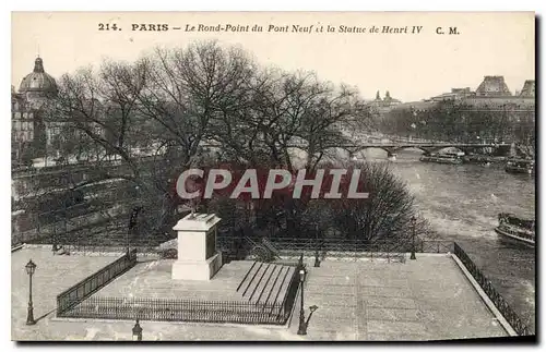 Cartes postales Paris Le Rond Point du Pont Neuf et la Statue de Henri IV