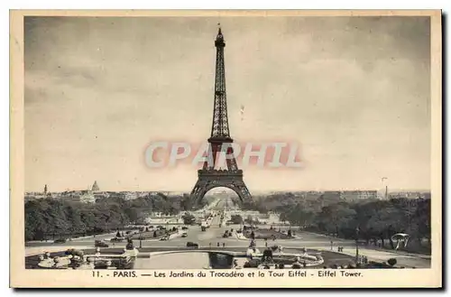 Cartes postales Paris Les Jardins du Trocadero et la Tour Eiffel