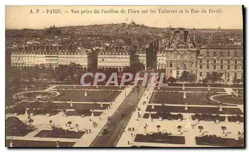 Cartes postales Paris Vue prise du Pavillon de Flore sur les Tuilerie et la Rue de Rivoli