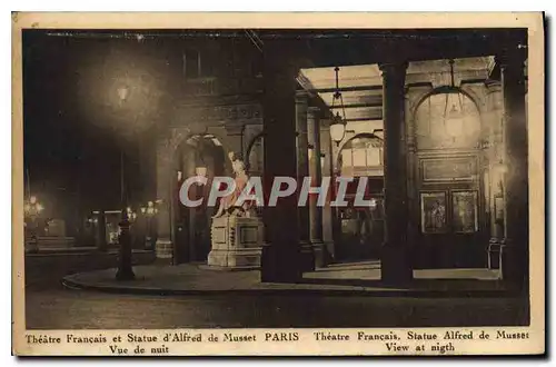 Ansichtskarte AK Paris Theatre Francais et Statue d'Alfred de Musset vue de nuit