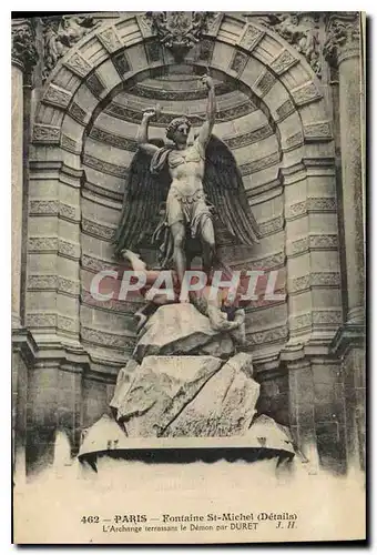 Cartes postales Paris Fontaine St Michel L'Archange terrossant le Demon par Duret