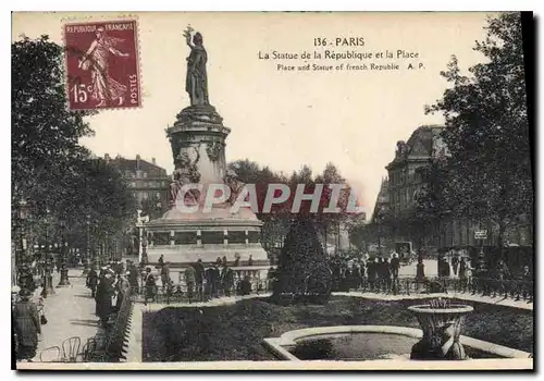 Cartes postales Paris La Statue de la Republique et la Place