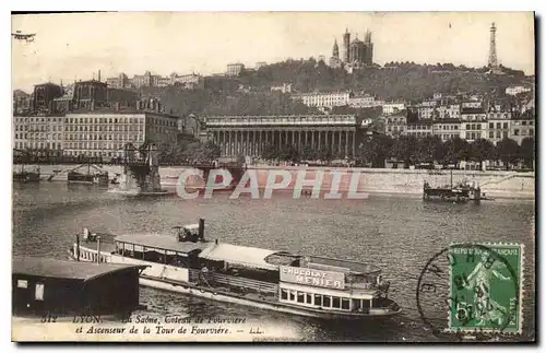 Ansichtskarte AK Lyon La Saone Coteau de Fourviere et Ascenseur de la Tour de Fourviere Bateau Peniche Chocolat M